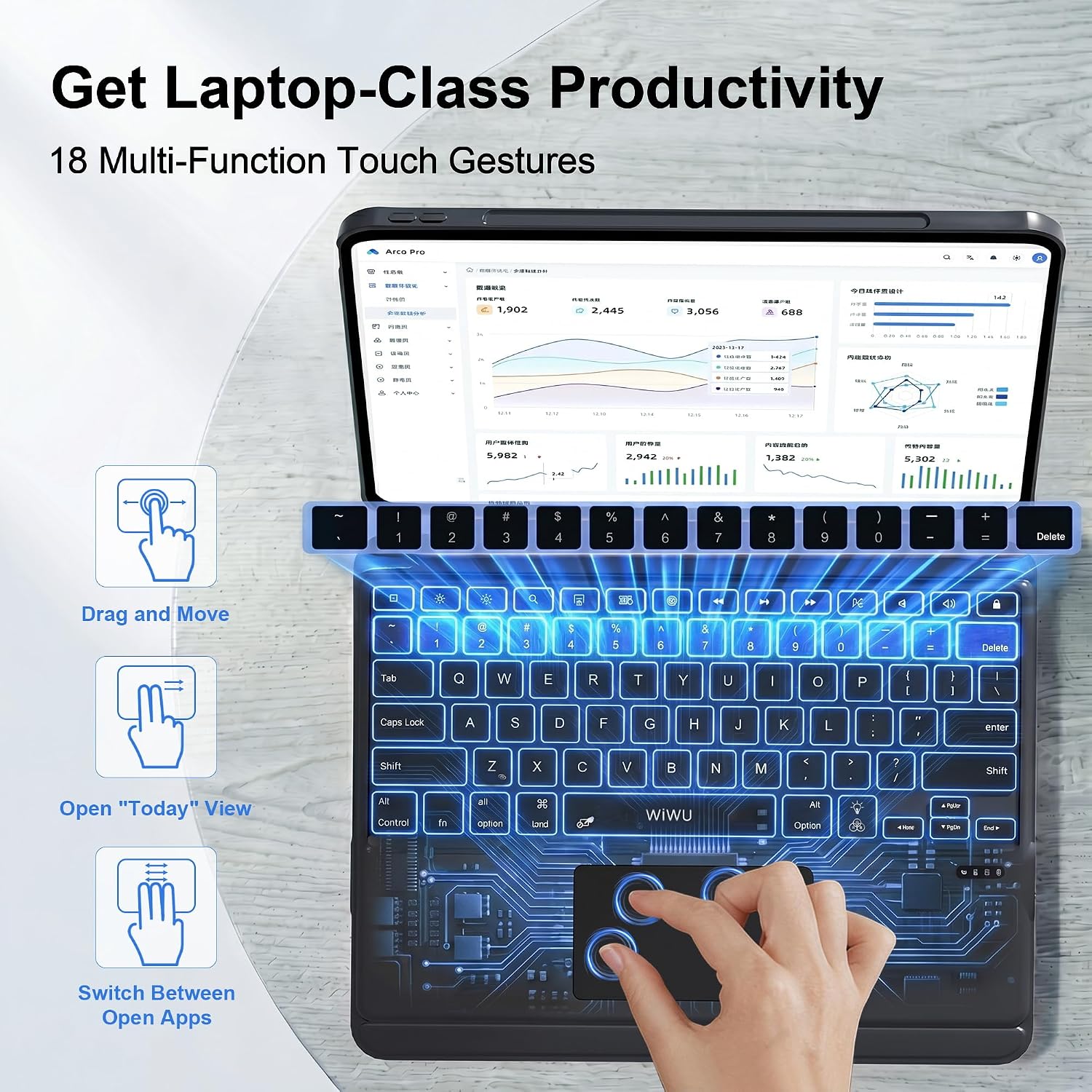 WIWU for iPad Case Keyboard for Air 13 Inch M4/M3/M2 2026/2025/2024 Magnetic Detachable Keyboard Case Adjustable Stand 7 Colours Backlit Keys Trackpad (Black, for Air 13"(M3/M2) Pro 12.9" 6/5/4/3)