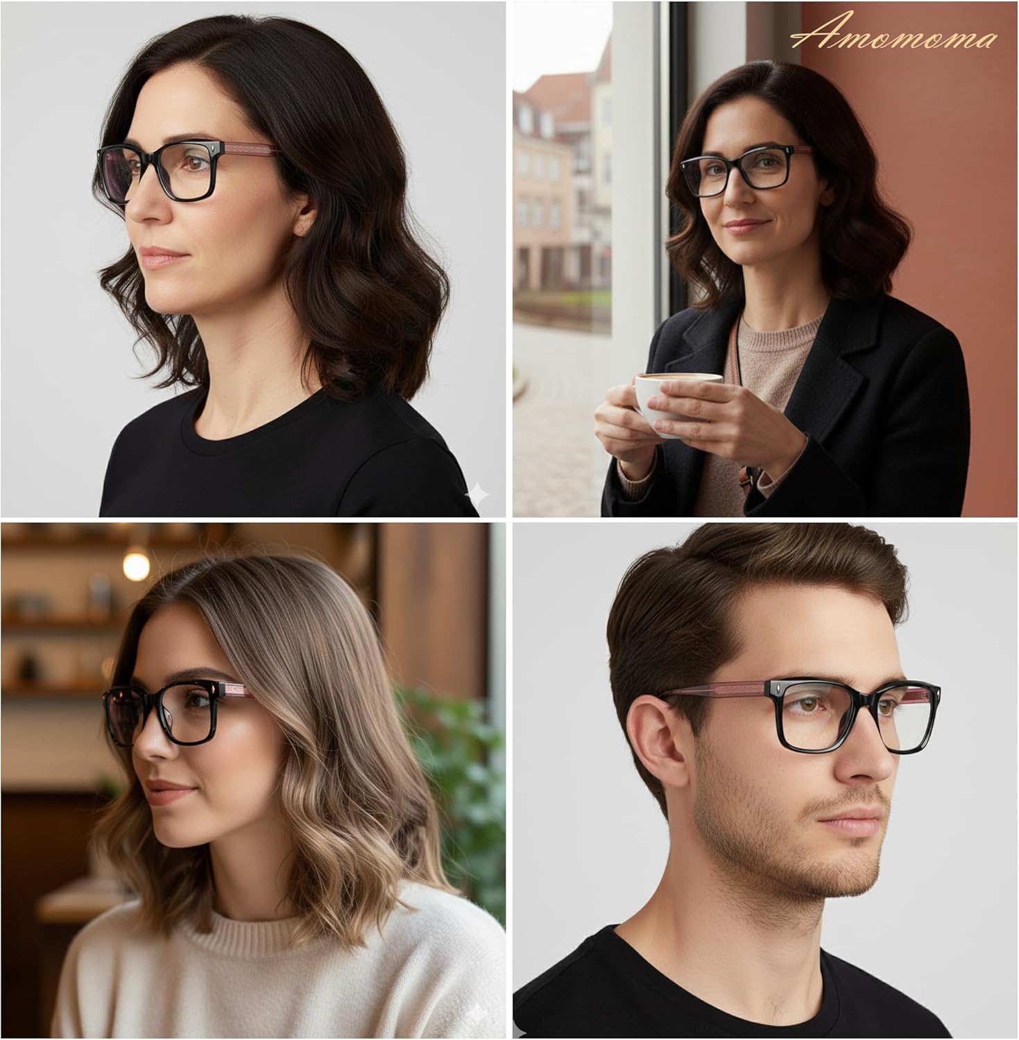 AMOMOMA Retro Square Reading Glasses for Women,Men,Men Blue Light Blocking Computer Readers Spring hinge AM6196 - Image 4