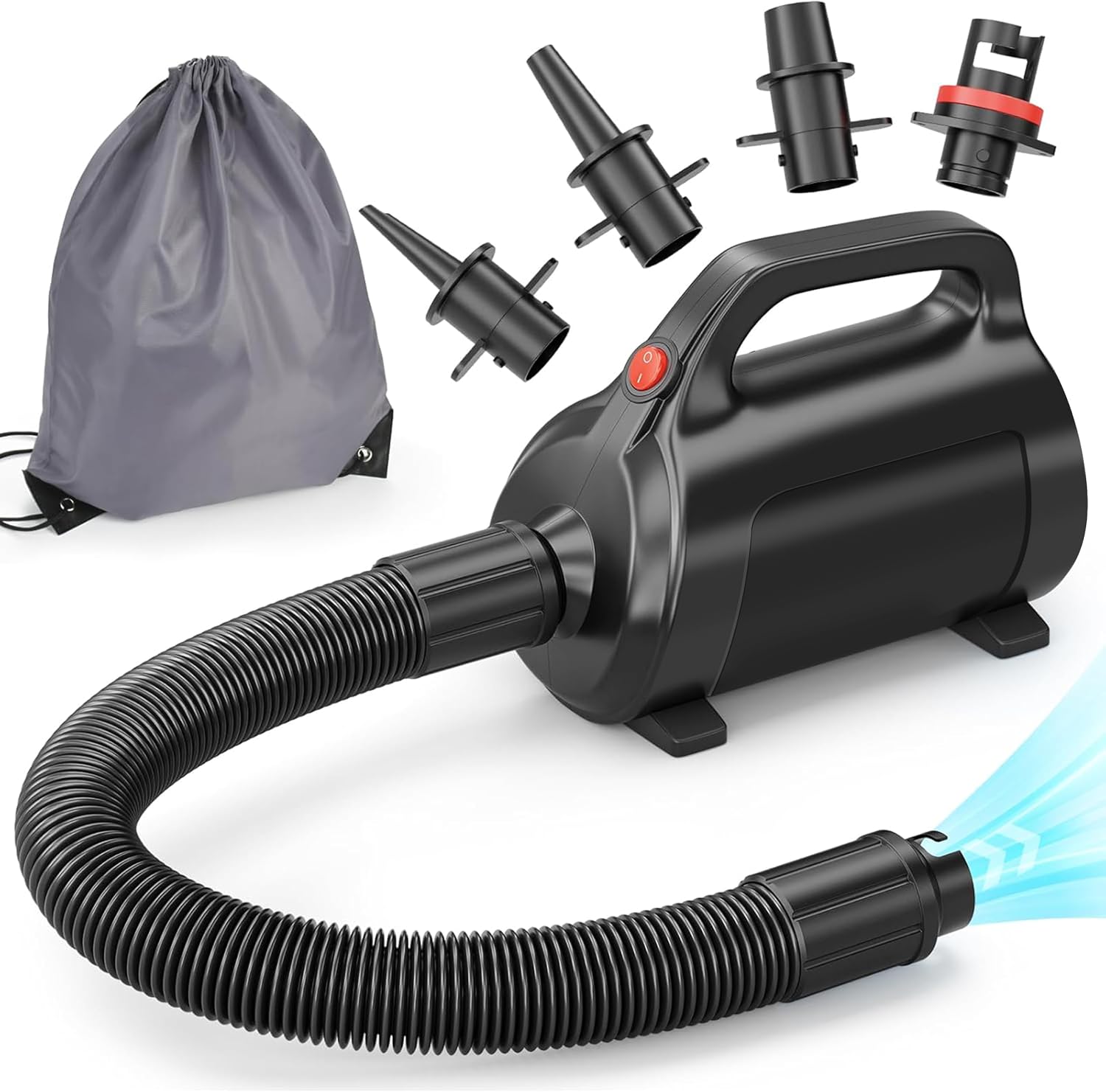 650W Electric Inflatable Air Pump, 2200L/MIN Quick Inflate Deflate Pump, AC 110-120V Portable Air Mattress Pump with 4 Nozzles & Carry Bag for Pool Float, Gym Mat, Inflatable Boat, SUP