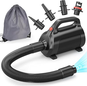650W Electric Inflatable Air Pump, 2200L/MIN Quick Inflate Deflate Pump, AC 110-120V Portable Air Mattress Pump with 4 Nozzles & Carry Bag for Pool Float, Gym Mat, Inflatable Boat, SUP