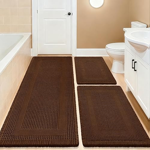 Miniatura 68 de Tapete de baño de punto gofre, moderno, tejido bohemio, absorbente, antideslizante, ultrasuave, lavable a máquina, con borlas, para baño