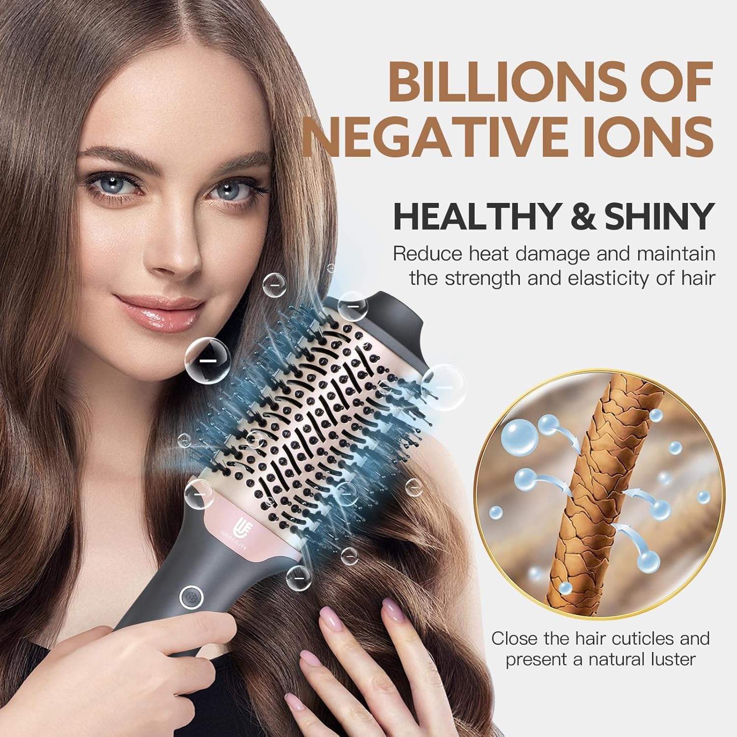 2-in-1 Blow Dryer Brush & Hair Straightener, Ionic & Ceramic Thermal Brush with Adjustable Heat & Cool Shot, 110000 RPM Motor High-Speed Motor for Frizz-Free, Smooth & Voluminous Hair, Gray