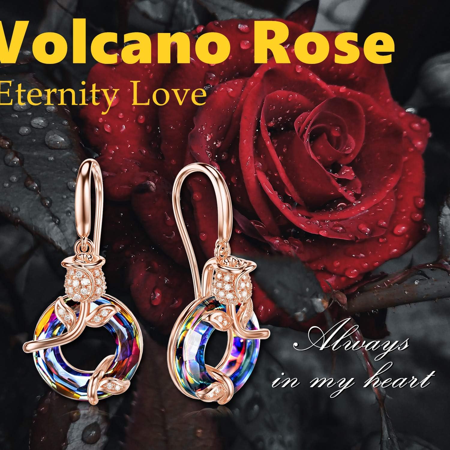 Volcano Rose/Star Crystal Sterling Silver Circle Dangle Leverback Earrings - Austrian Crystal Jewelry - Birthday Gifts for Women