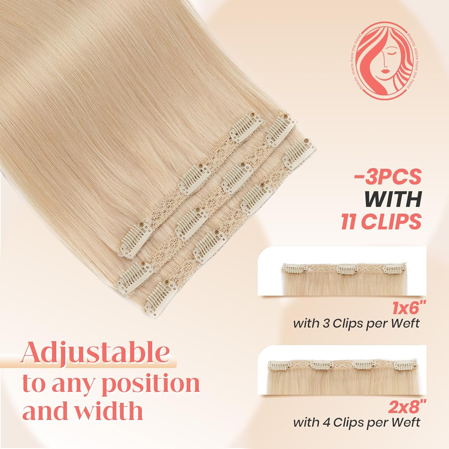 Elailite Clip in Hair Extensions Real Human Hair 3PCS Lace Weft Remy Hairpieces for Women 18 Inch 80g Platinum Blonde