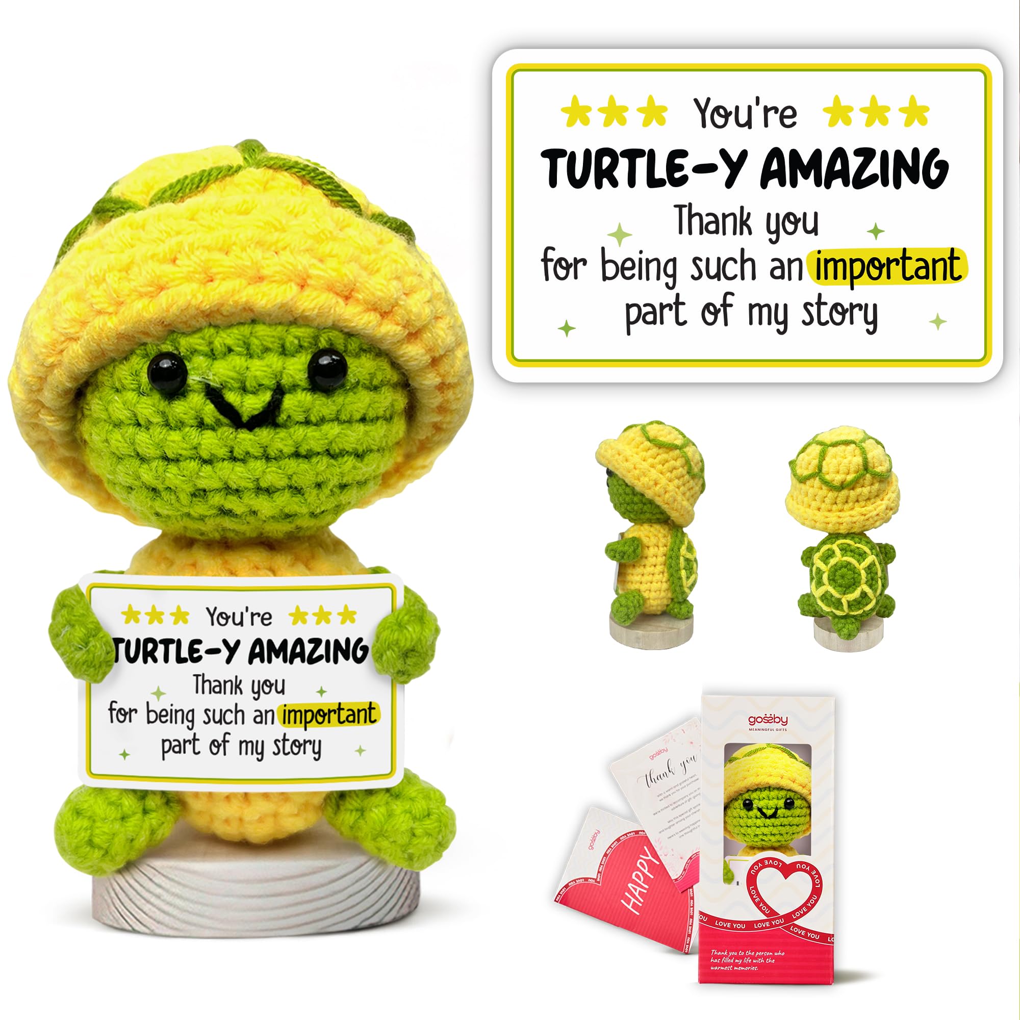 Gossby Positive Turtle Crochet with Emotional Message - You're Turtle-y Amazing Thank You For Being Such An Important Part Of My Story - Xmas, Graduation, Birthday Gift - Handmade Crochet Animal Decor