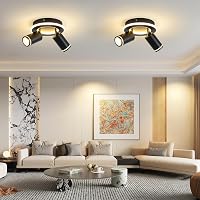 SANSHI Kerek Mennyezeti Spotlámpa 350° Forgatható, 15W+10W LED, Alsó Világítással, 2 GU10 Izzóval, 3000K Meleg Fehér, Modern Fekete Alumíniu 3