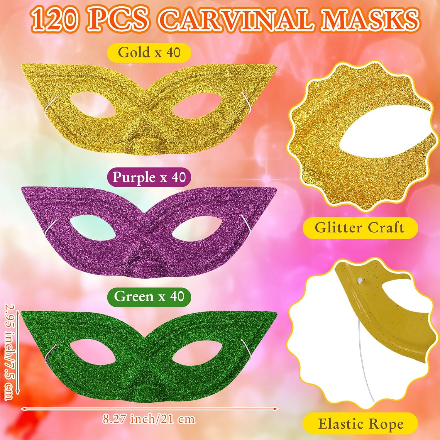 Hotop 120 Pieces Mardi Gras Masks Glitter Masquerade Mask Plastic Half Face Mask for Mardi Gras, Venetian Party - Image 2