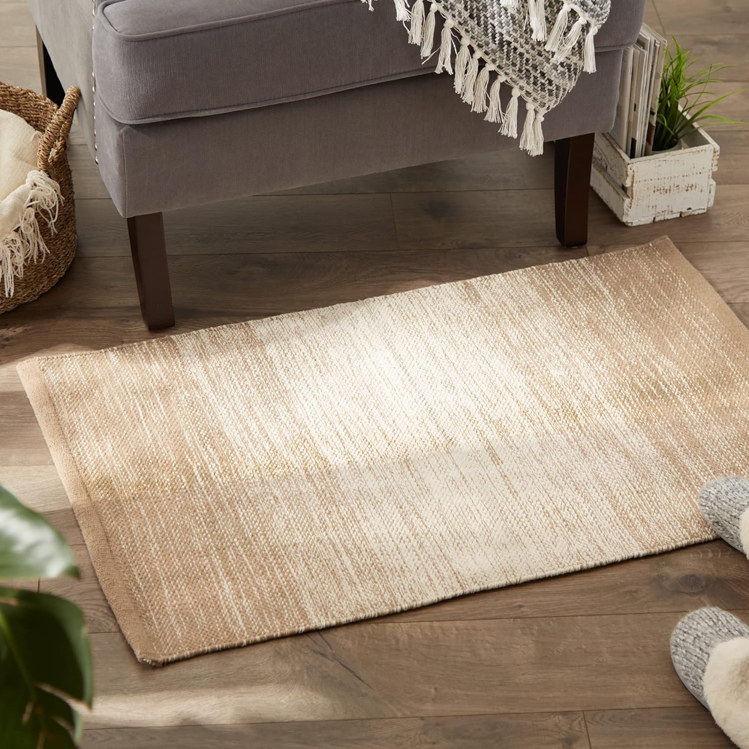 DII Woven Cotton Throw Rug, Area Rugs for Kitchen, Bedroom, Bathroom or Entry Way, Small Rug, 2x3, Ombre Stone