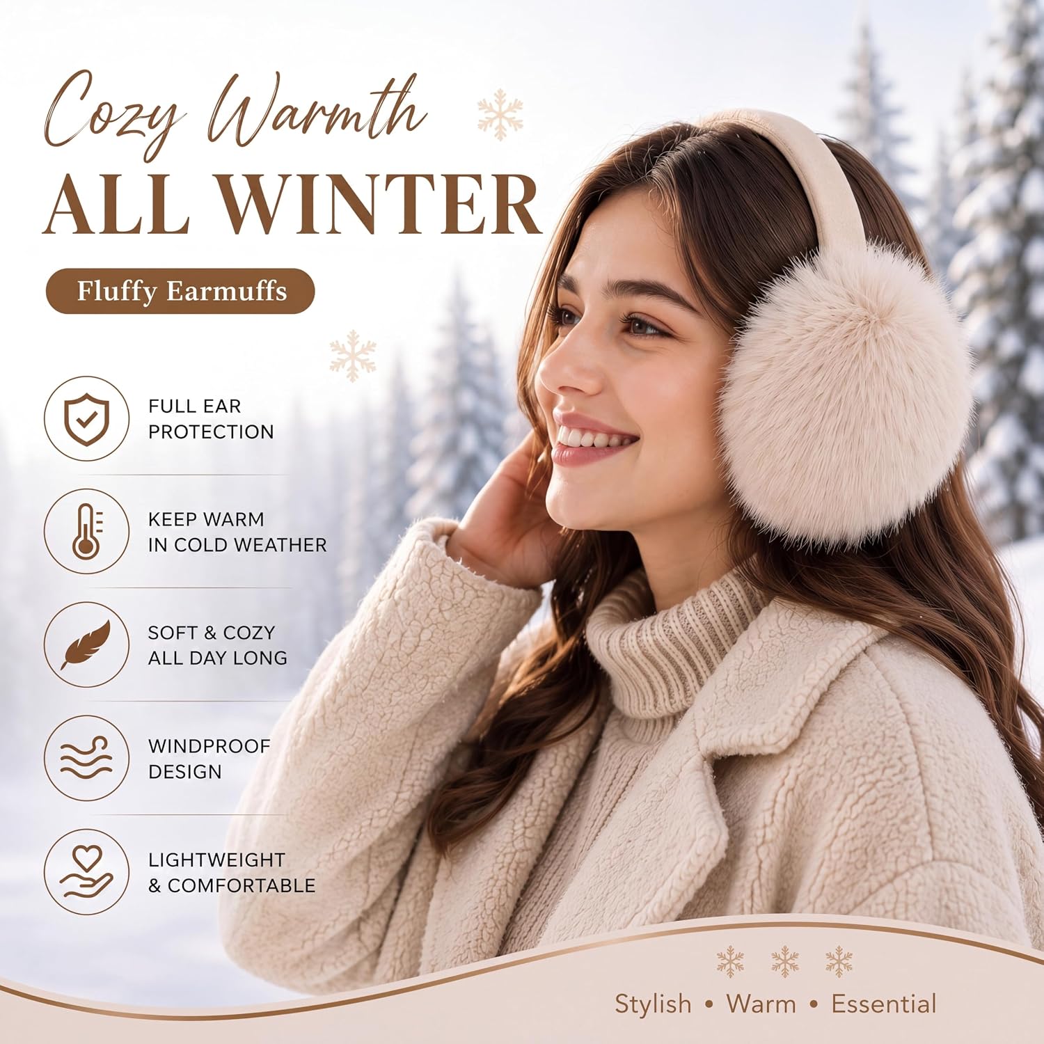 4 Pcs Winter Faux Fur Ear Muffs Fluffy Windproof Warm