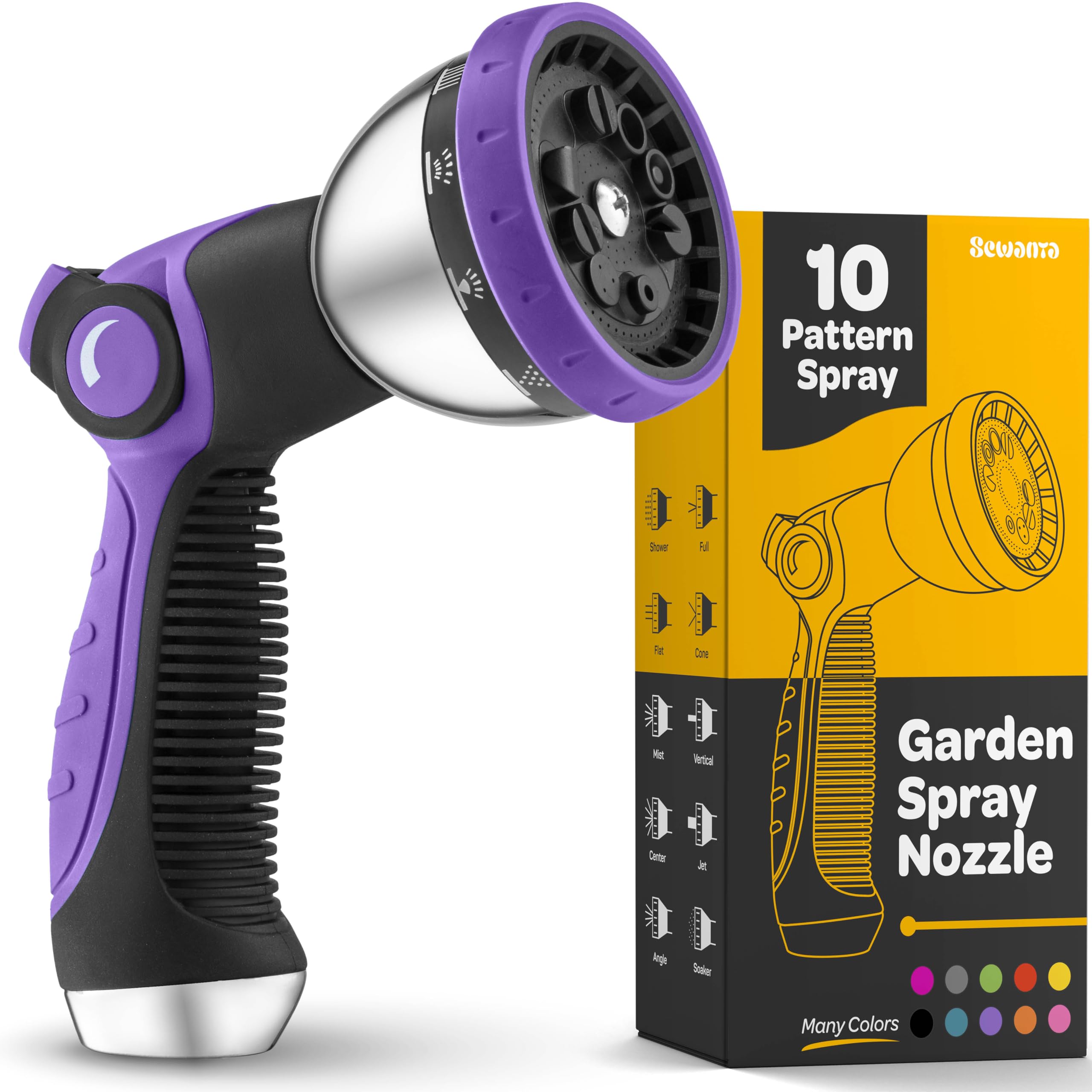Hose Nozzle [Purple] Heavy Duty Hose Sprayer With 10 Adjustable Watering Patterns. Thumb Control Design, Comfortable Ergonomic Grip, Garden Hose Nozzle for Watering Plants &amp; Lawns/Fun showers/Cleaning