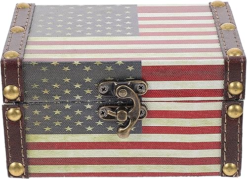 Miniatura 1 de STOBAZA Caja de almacenamiento United Desktop National Tin Keepsake Trunks US American Small Case Chest Treasure Lockable State Boys Soporte de