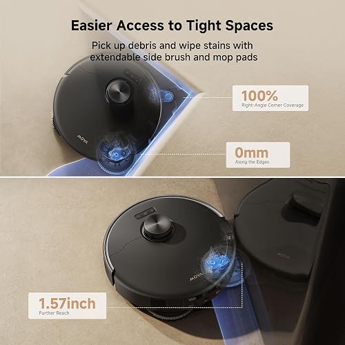 Mova P50 Pro Ultra Robot aspirateur et serpillère, aspiration 19 000 Pa avec brosse anti-nœuds, balai amovible et relevable pour tapis et sol, serpillère et planche à laver de 75 °C, séchage et - 5