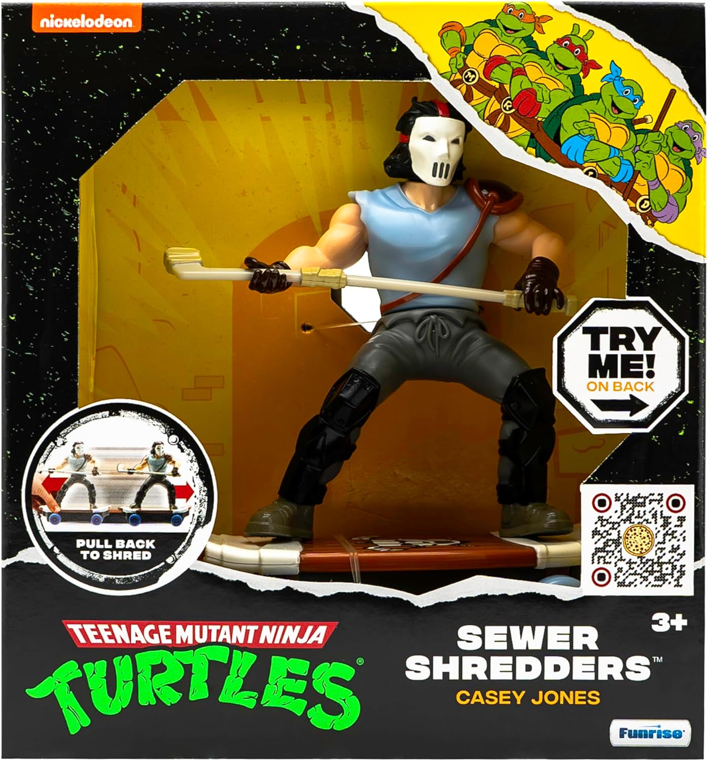 Teenage Mutant Ninja Turtles Toy, Casey Jones Sewer Shredder Pullback Skateboard, Classic Edition for Kids, 5-Inch TMNT Collectible, Ages 3+