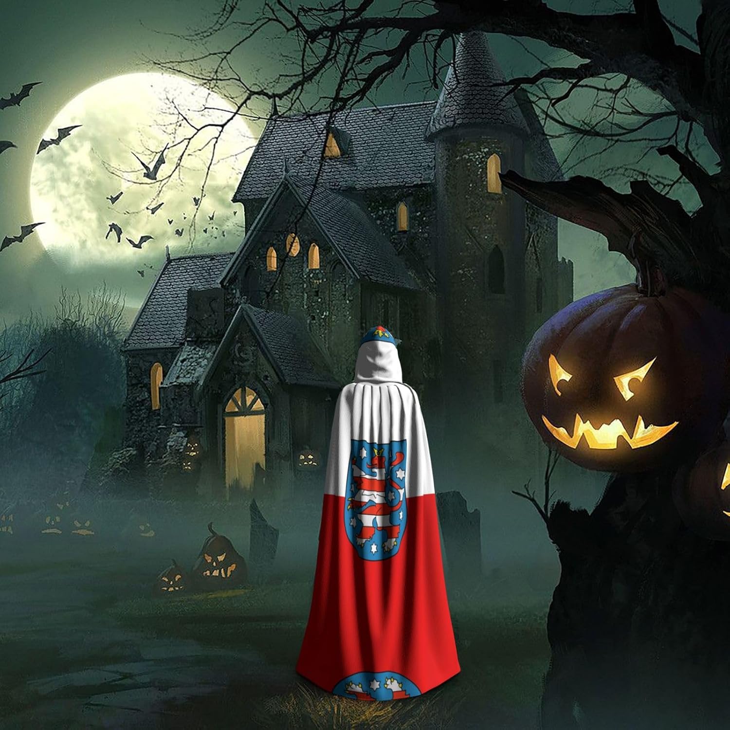 Thuringia flag Unique Darkness Poncho Shawl - Customizable Wearable Blanket for Women, Perfect Halloween Costume Accessory, Knight, Akatsuki, and More