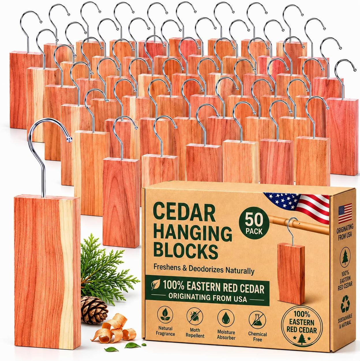 Cedar Blocks for Clothes Storage, 30 Pack Cedar Planks for Closets, 100% Natural Cedar Hangers for Closet and Drawers