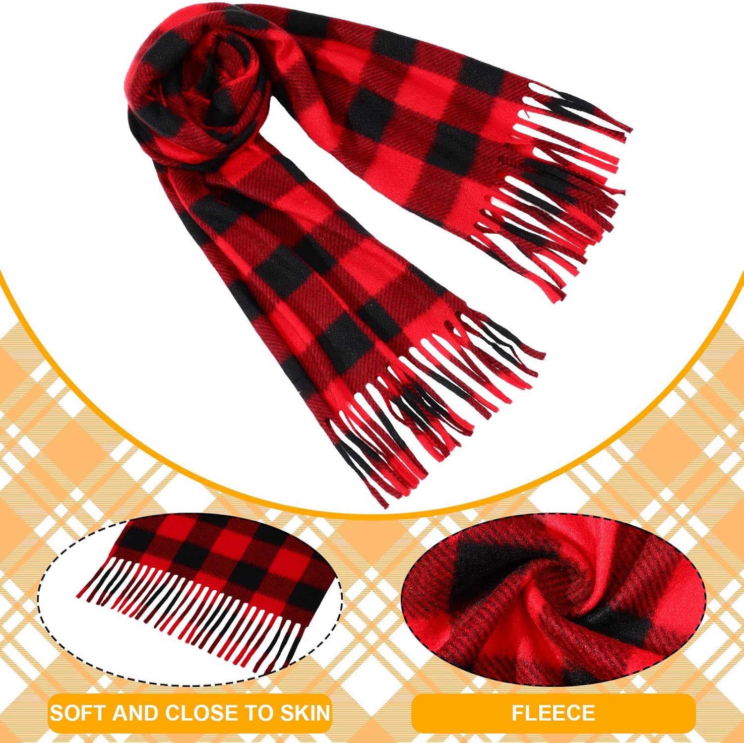 Vicenpal Winter Fleece Scarves Bulk for Homeless Donation Warm Neck Scarf Christmas Plaid Scarves for Women Men - Image 3