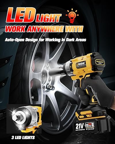 Miniatura 7 de Llave de impacto de 12 pulgada sin escobillas de 590 pies - 3300 RPM, 2 baterías de 4.0 Ah, cargador y 7 enchufes, pistola de impacto de potencia