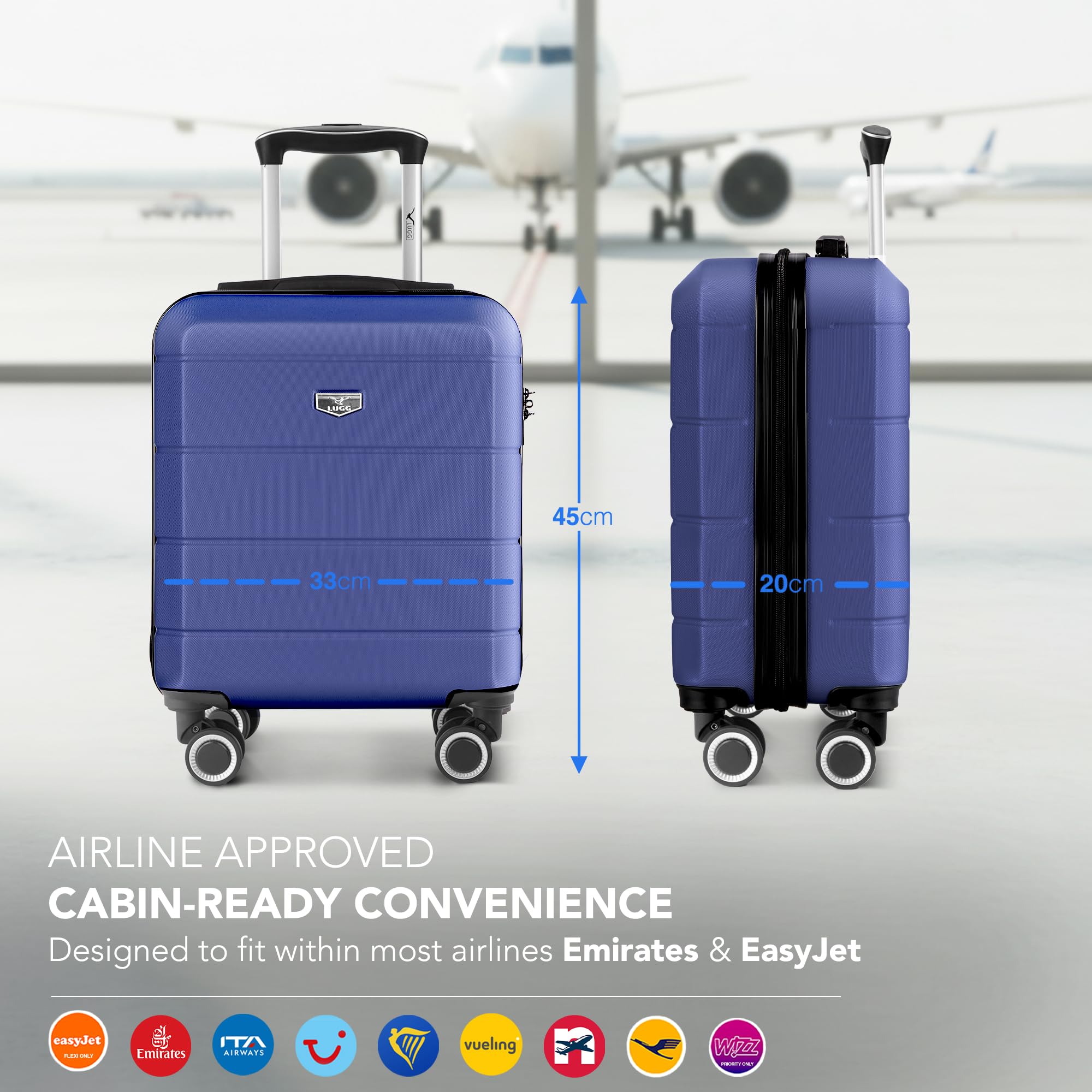 LUGG - Jetset 40cm Suitcase - 40x30x20cm- Ryanair Compatible - Underseat Size - Hard Shell ABS - Spinner & Removable Wheels - Lightweight Travel Luggage- Cream/Brown — view 167