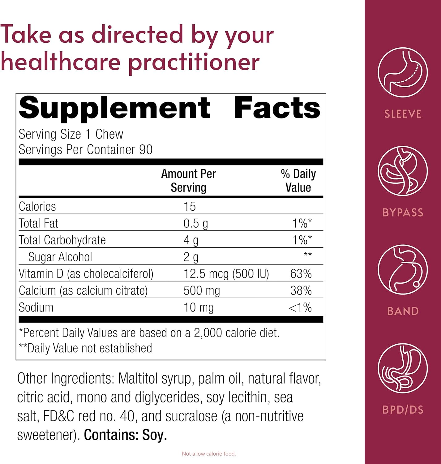 Bariatric Advantage Calcium Citrate Chewy Bites 500 mg - Highly Absorbable & Digestible - Vitamin D3 - Easily Chewable Calcium Supplement - Strawberry Flavor - 90 Count