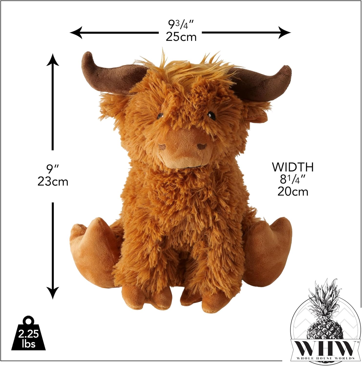 WHW Whole House Worlds Cow Door Stop, Shaggy Brown Plush Fabric, Black Eyes, Polyester, Sand Filling, Weighted Prop, 9 H inches, 2.25 lbs.