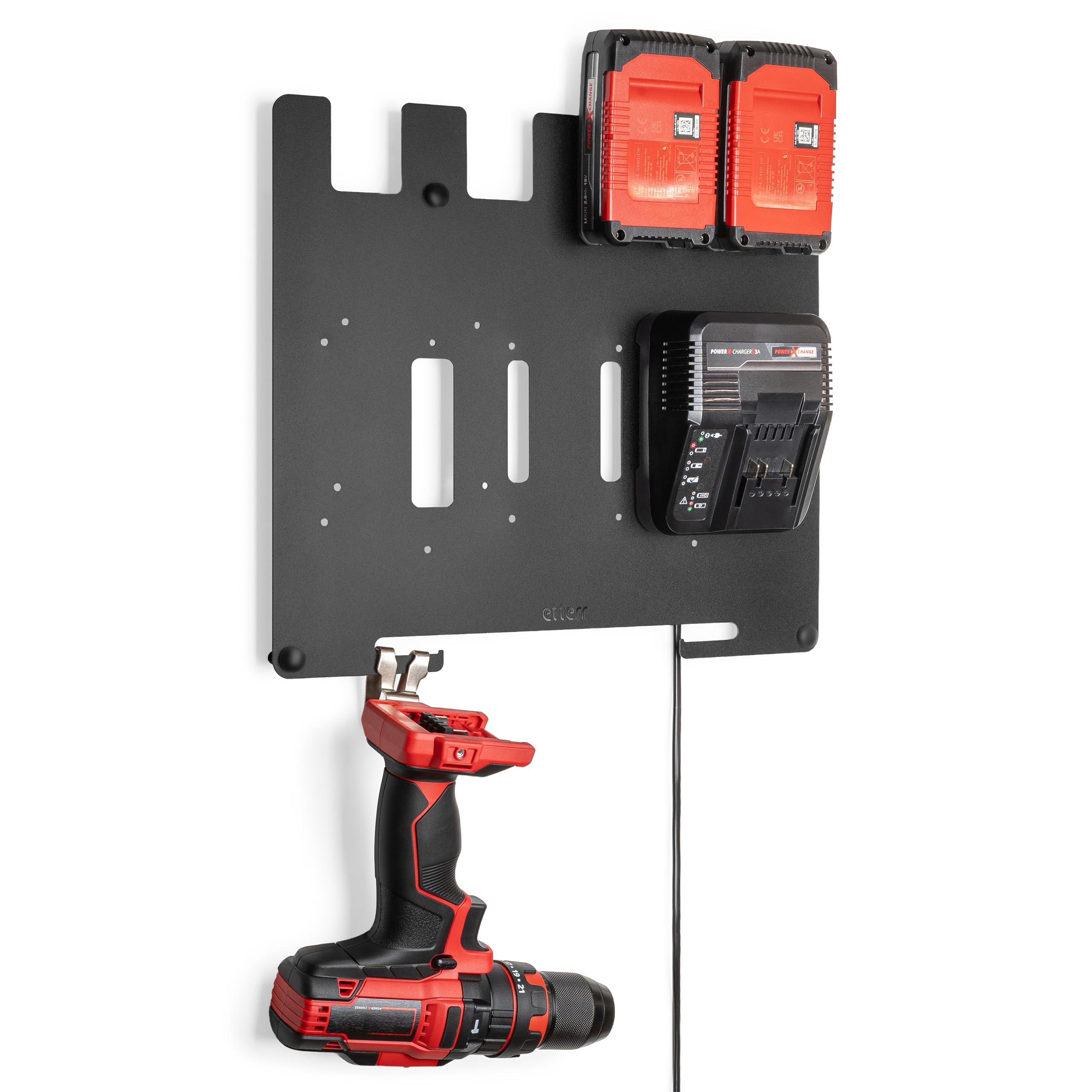 Support pour batteries Einhell 18V métallique mural et chargeurs