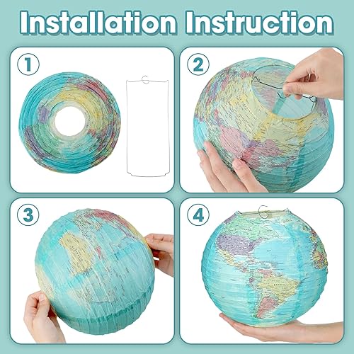 Miniatura 5 de Retisee 12 piezas de 10 pulgadas mapa decoraciones para el aula, decoraciones de fiesta temática de viaje, globos de mapa del mundo, farol de papel