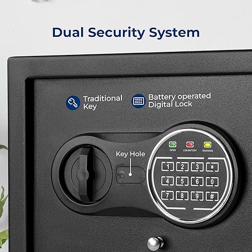 Miniatura 2 de Serenelife Caja fuerte de seguridad de acero con cajón de escritorio con teclado electrónico  Caja de seguridad antirrobo  Guarda efectivo, joyas,