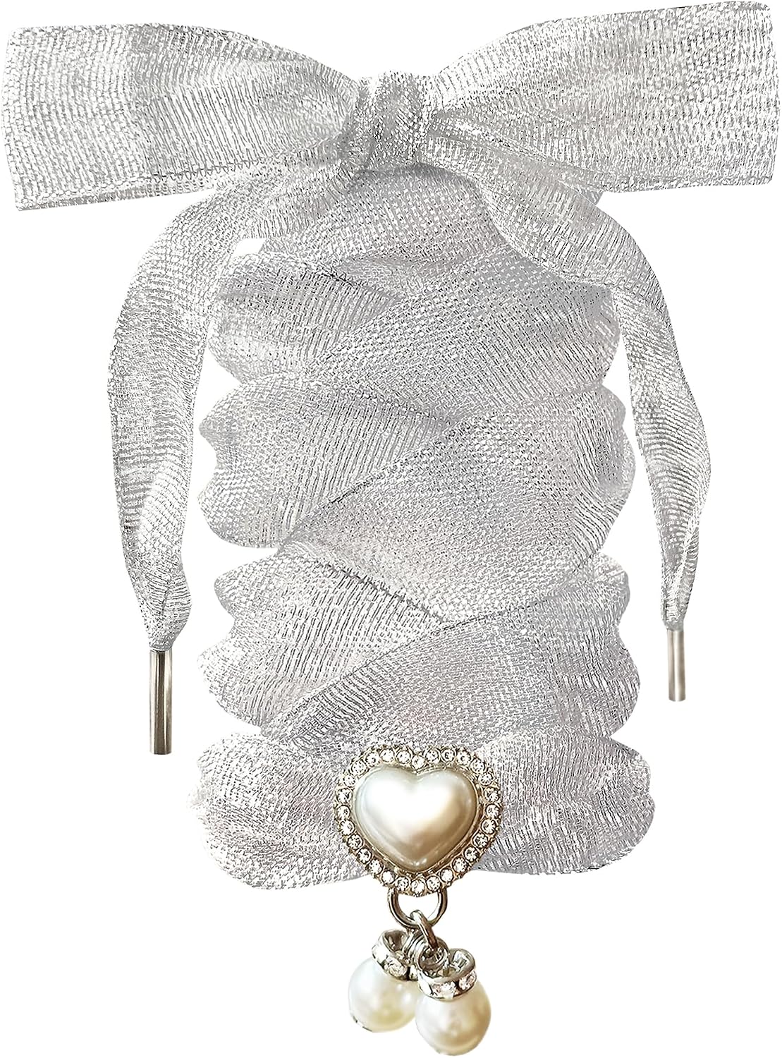 Fashionable Satin Ribbon Shoe Laces with Bling Pearl Charms for Girls & Women