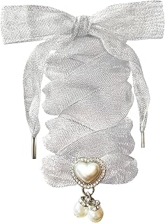 Fashionable Satin Ribbon Shoe Laces with Bling Pearl Charms for Girls & Women