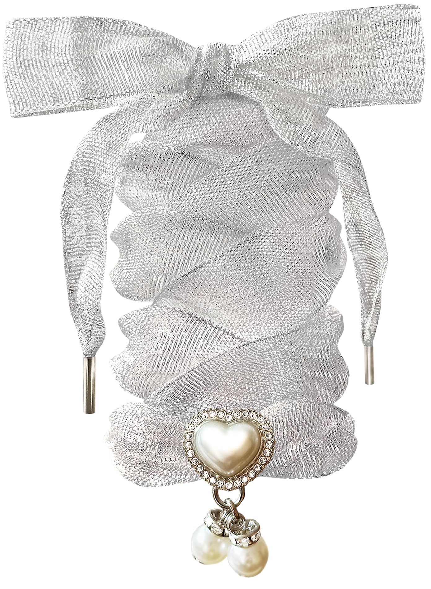 TOPPING STYLE Fashionable Satin Ribbon Shoe Laces with Bling Pearl Charms for Girls & Women