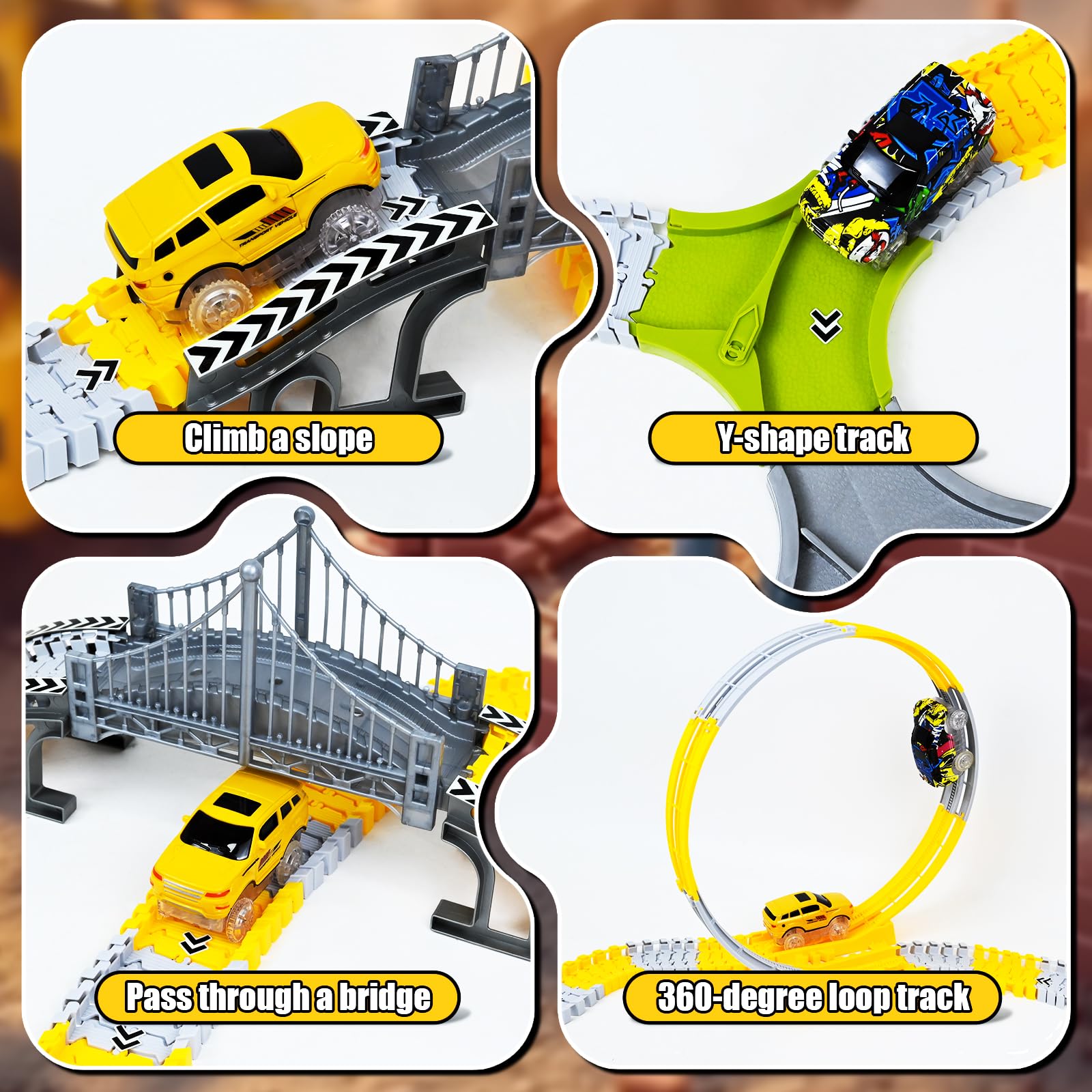 PATEMZON Circuit Voiture Enfant, Piste de Course de Construction, avec Voitures Electriques, Ensemble de Circuit Flexible, Ingénierie Jouets, Educatif Cadeau pour 3 4 5 6 Ans Garçons Filles