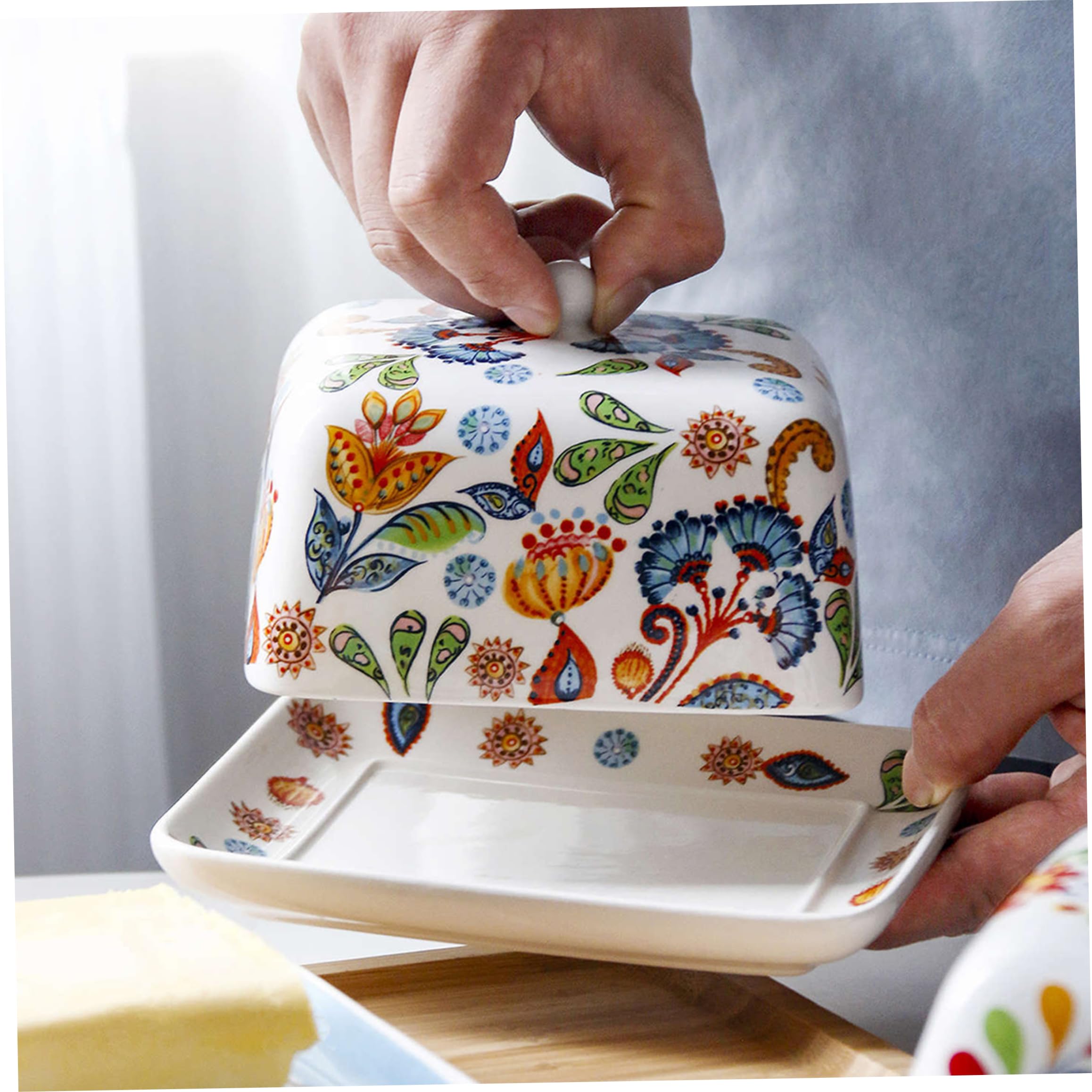 Mantequera de cerámica con tapa soporte para mantequilla fresca 6, 7x5, 3