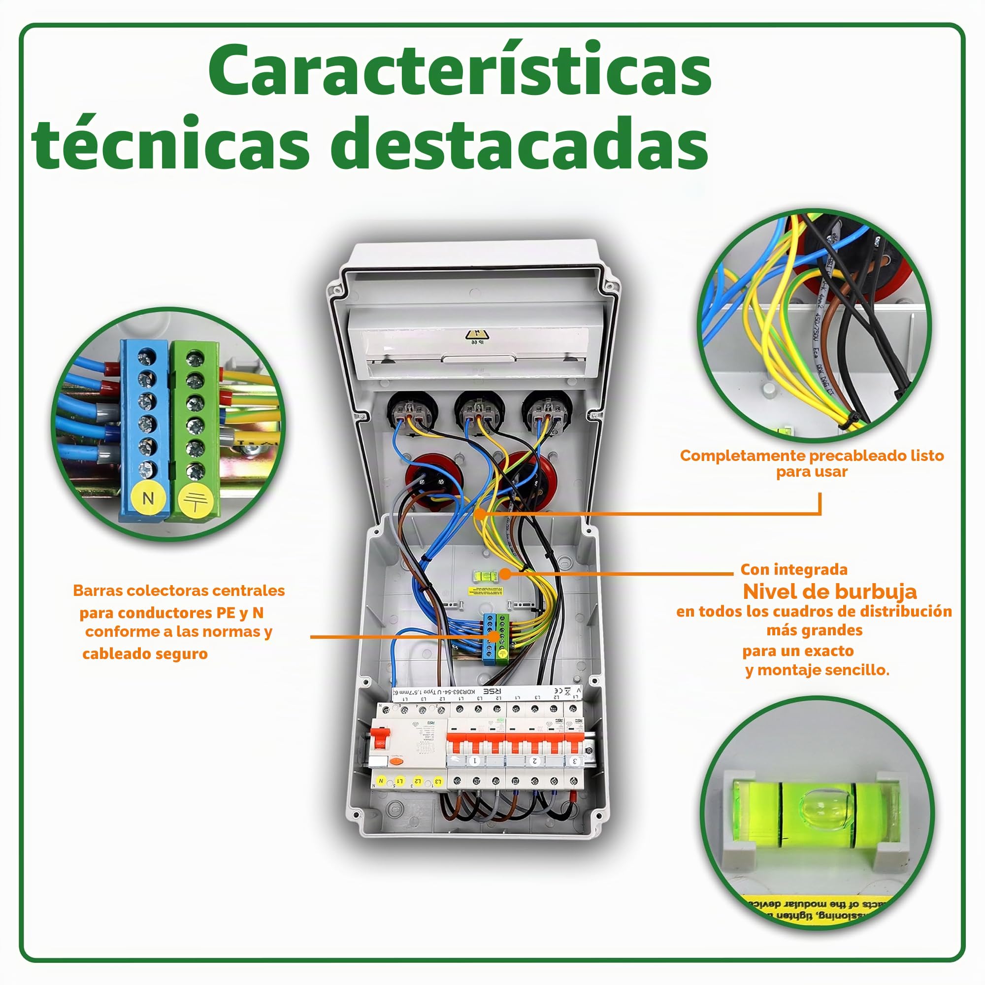 RSE Distribuidor de corriente de montaje para pared, cable completo, 230 V, Schuko con contador a elegir IP65, 8. 6 x 230 V con LS + FI