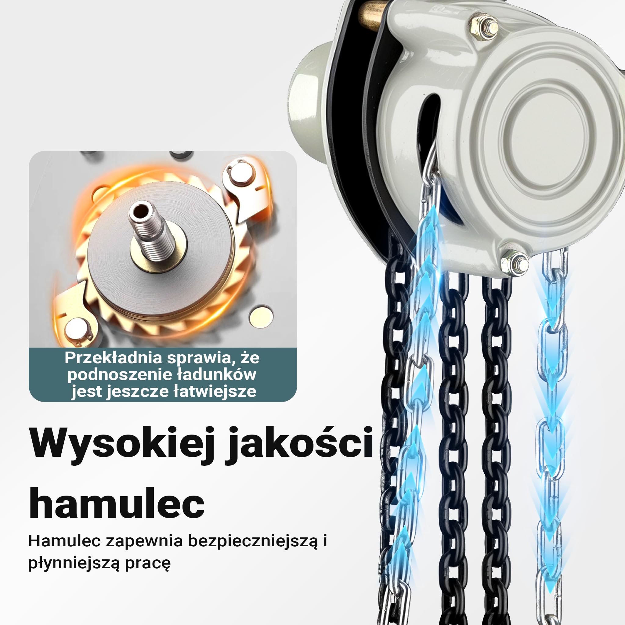 Wiltec Wciągnik łańcuchowy o nośności do 500 kg i ocynkowanym łańcuchem G80 o długości 3 m, o lekkiej konstrukcji