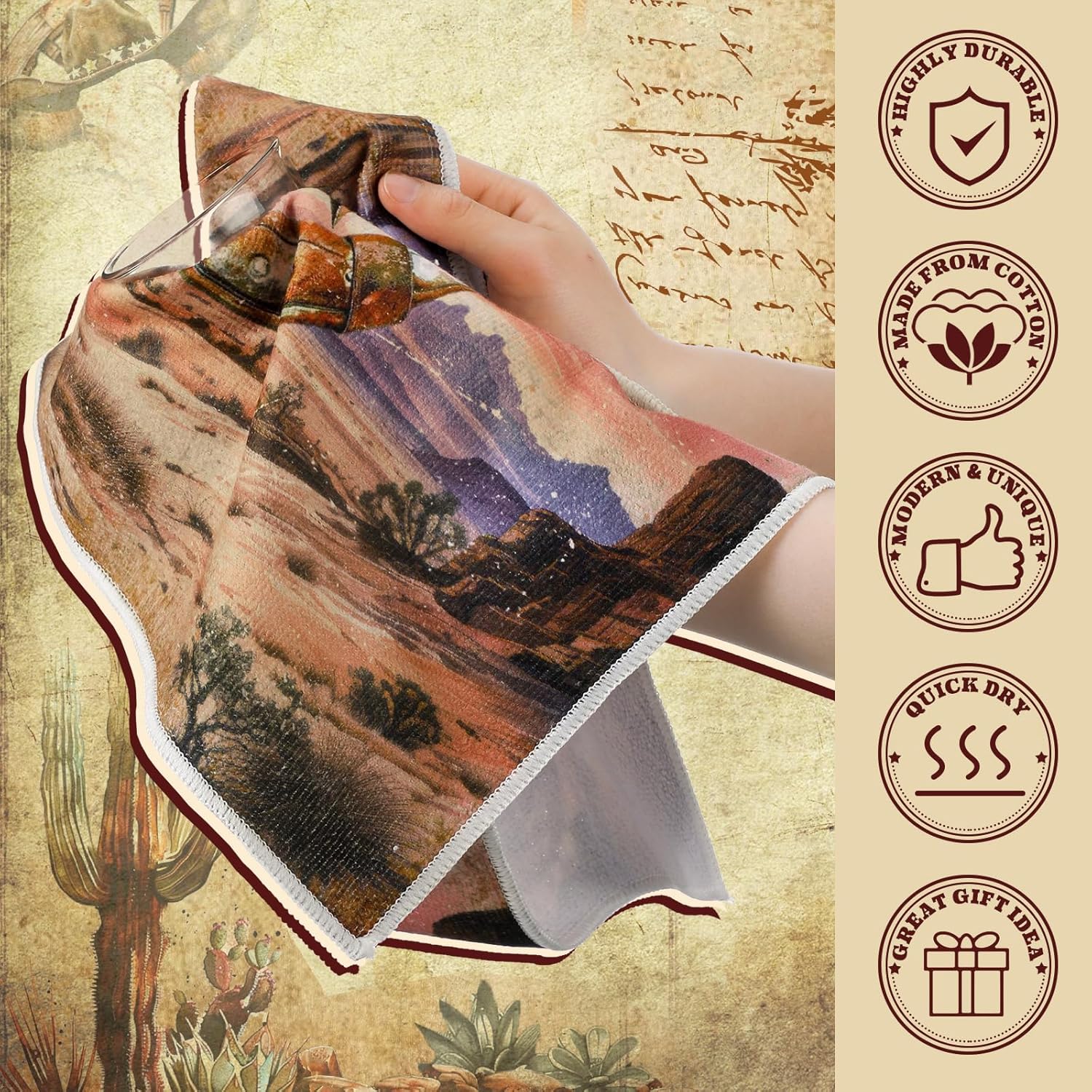 Sunnyray 6 Pcs Kitchen Towels Dish Cloths Nature Modern Absorbent Hand Tea Wash Cloth with Hanging Loop for Bathroom Home Farmhouse Kitchen Gifts(Vintage,Horse) - Image 4