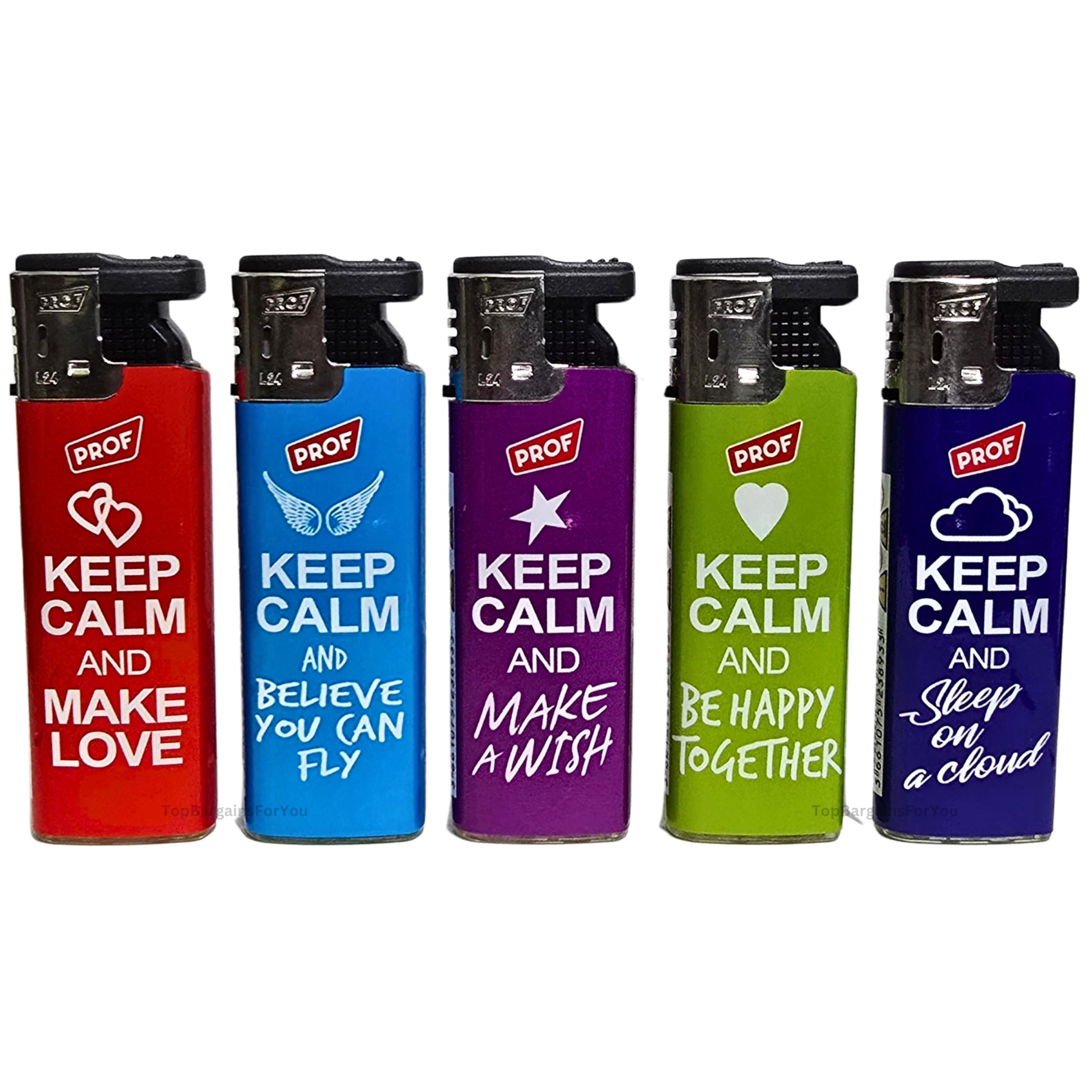 Zactly - 5 x Prof Colourful Windproof Dustproof Jet Lighters Really Powerful – LIMITED EDITION (Keep Calm)