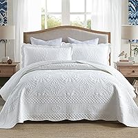 Vista 39 de MarCielo Juego de edredón de 3 piezas 100% algodón, tamaño extragrande, colcha ligera bordada, estilo granja T0