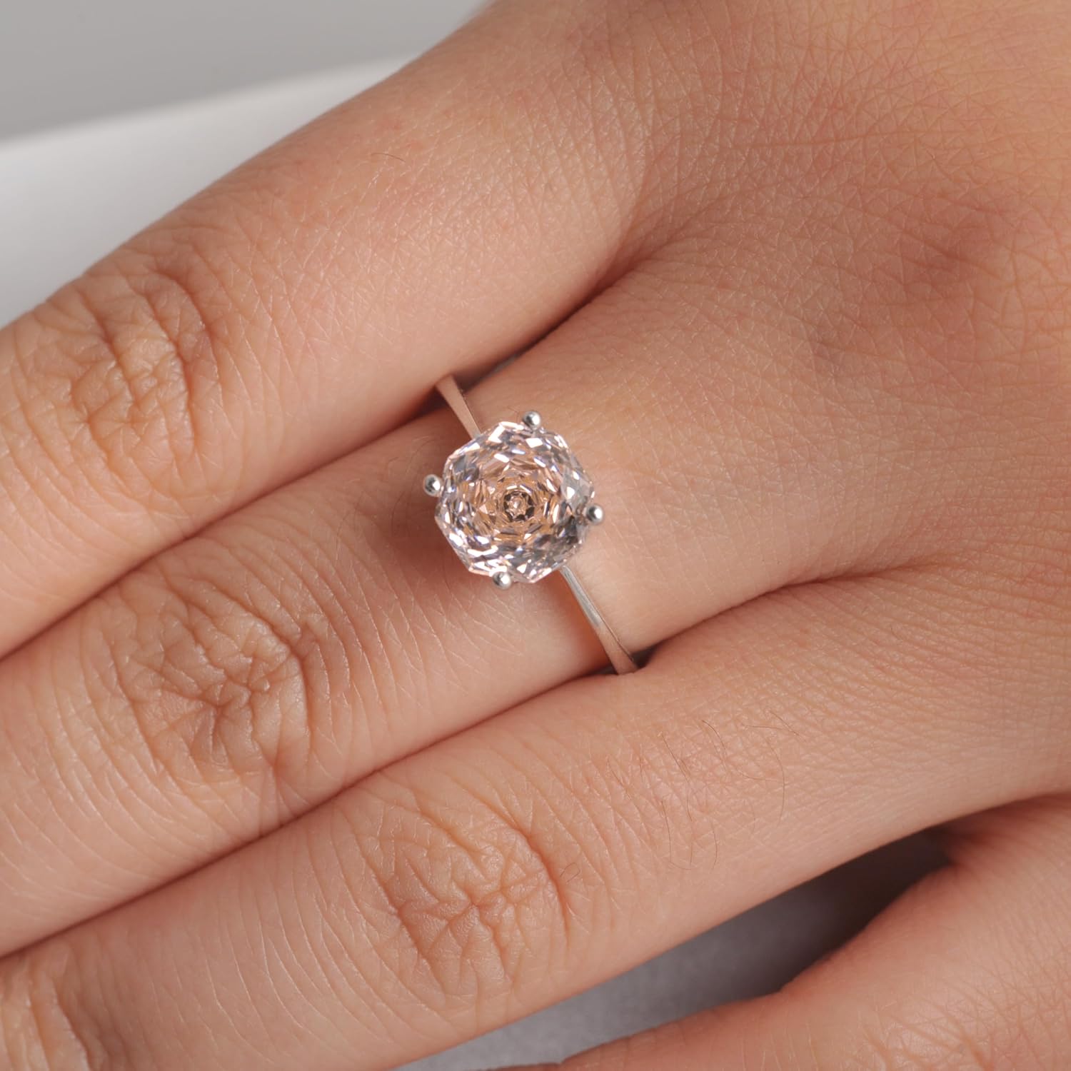 2ct Octagonal Cut Morganite & Pink Cubic Zirconia Solitaire Ring - Rose Gold Plated 925 Sterling Silver Engagement Ring for Women, Wedding Promise Band Gift Ready - Image 4