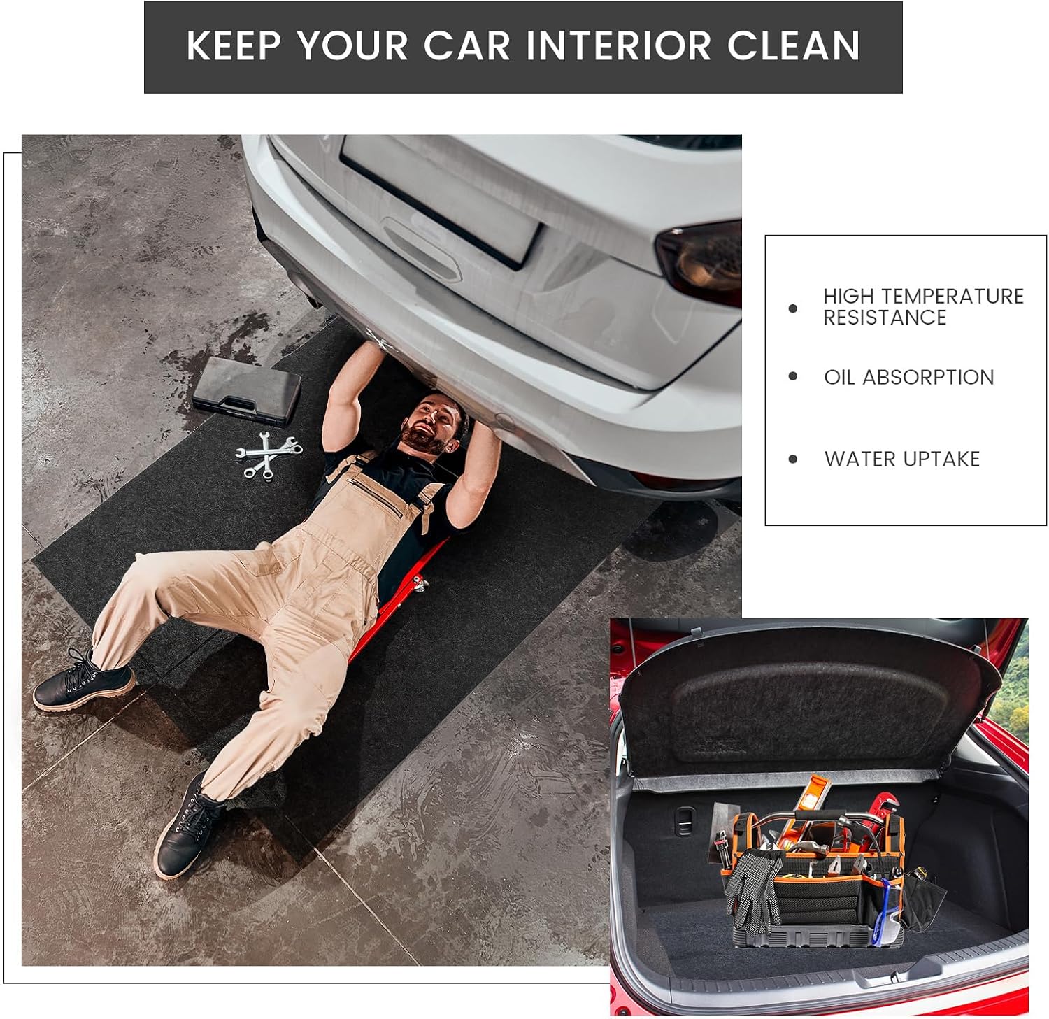 1 Pcs 29 x 36 Inch Garage Floor Mat Oil Spill Mat Oil Absorbent Pads Reusable, Washable, Waterproof Backing Contains Liquids, Protects Garage Floor or Driveway Surface, Black