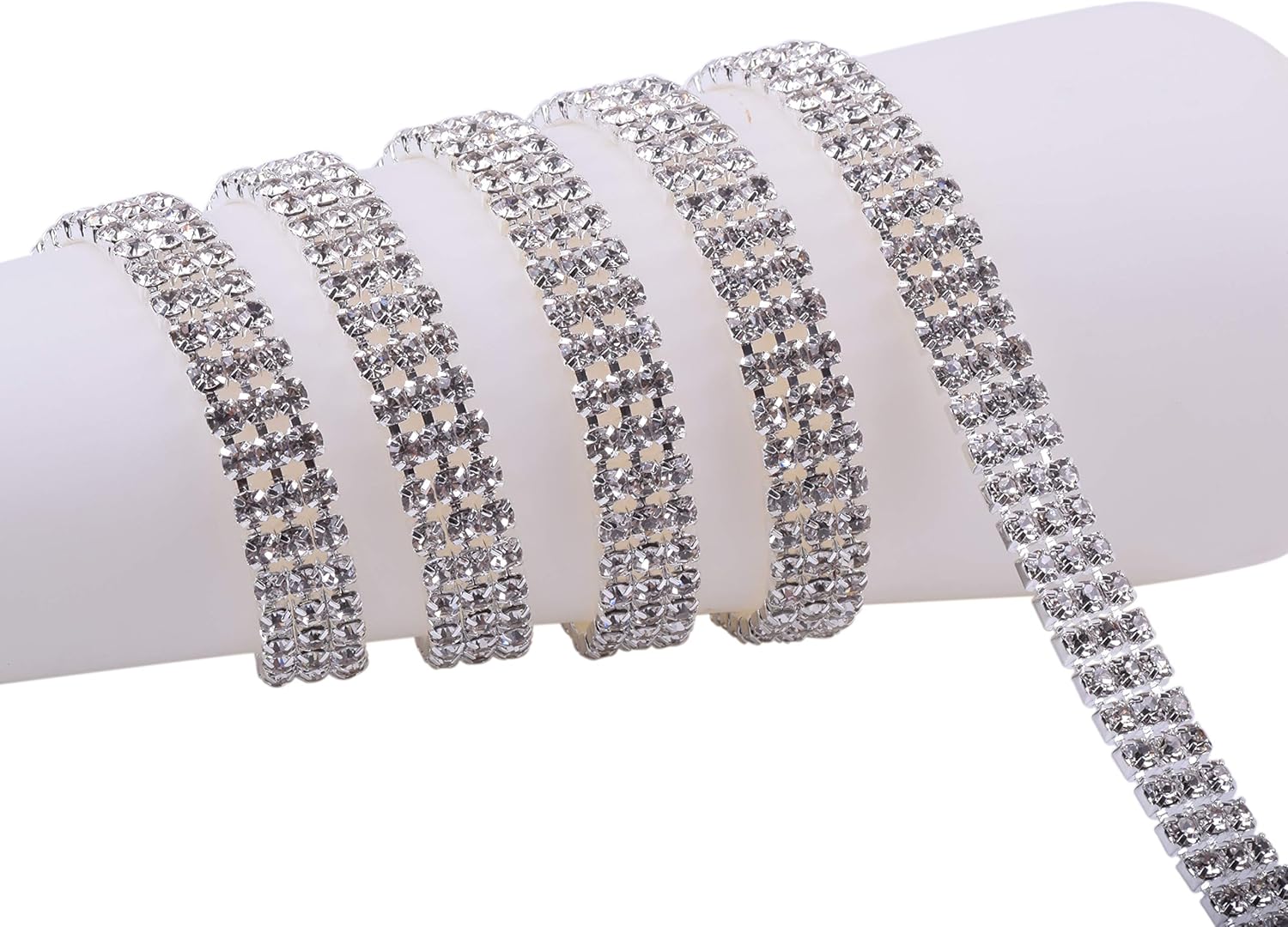 KAOYOO 3 Rows 1 Yard 4 MM Crystal Rhinestone Close Chain Trim for Sewing Craft,DIY Decoration