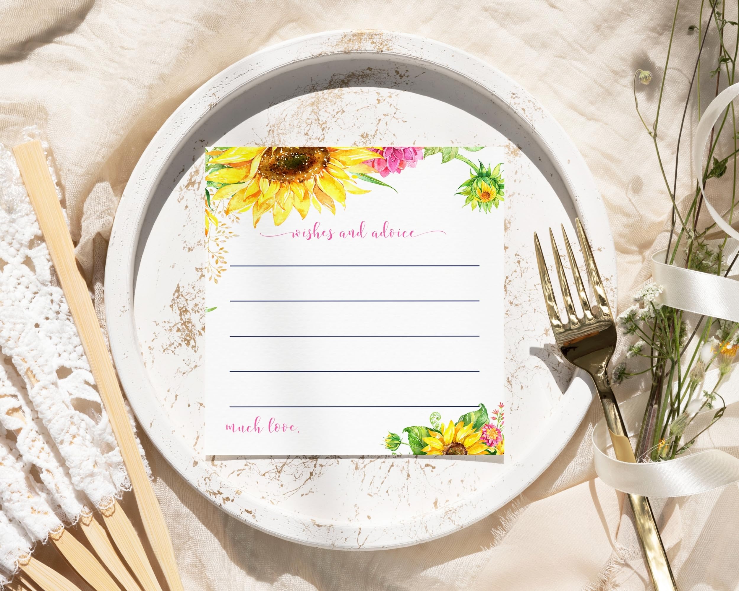 Sunflower Advice Cards (25 Pack) Fun Bridal Shower Activity - Best Wishes for New Parents - Unique Advice Alternative for Graduations, Birthdays & Time Capsules - 4x4 Cards