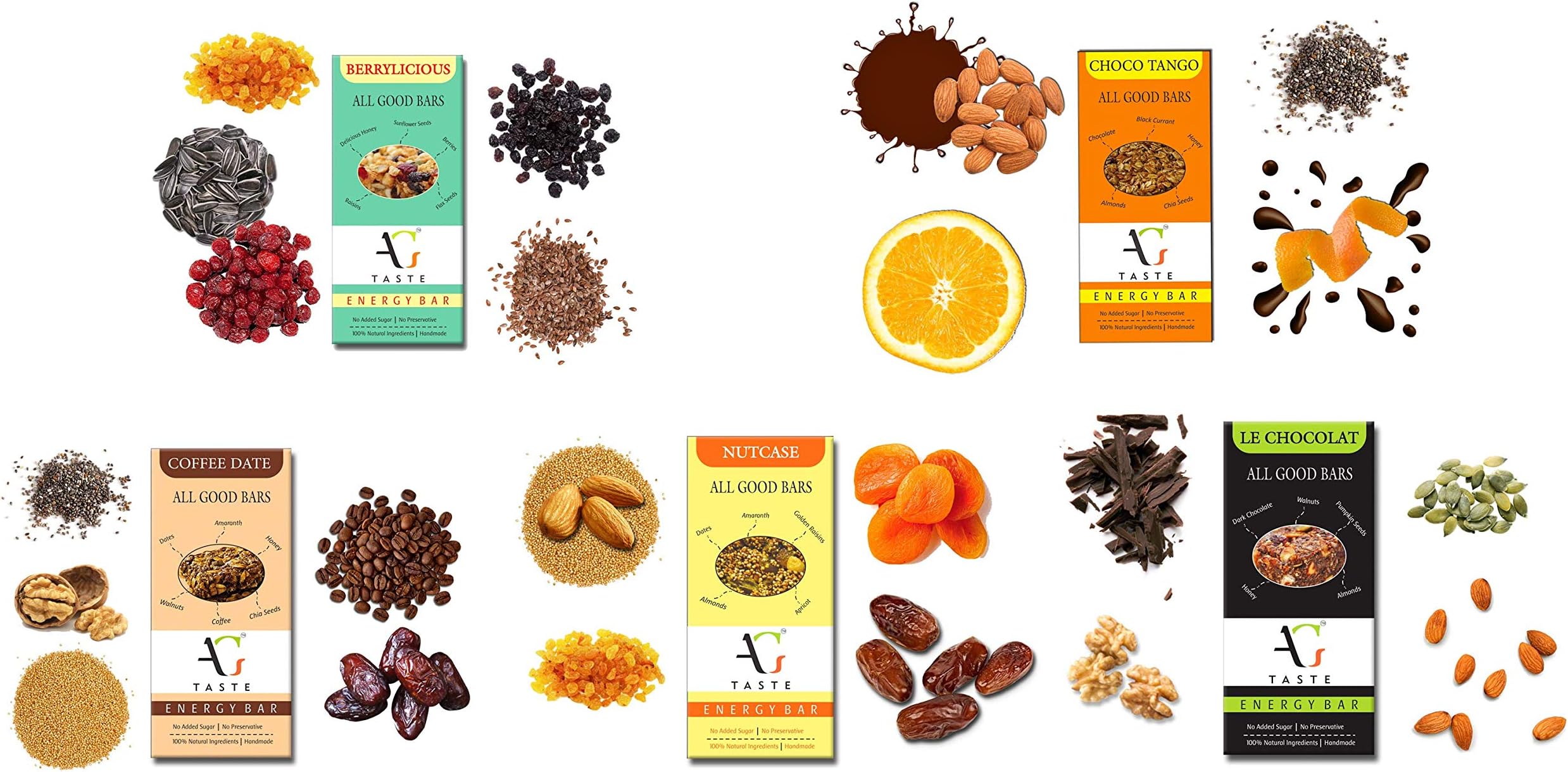AG Taste Energy I Granola Bars – Variety Pack of 12 Bars (360g, 5 Exotic flavours) .Best for all age groups of people. No Added Sugar, All Natural, No Preservatives. Healthy Snack & Breakfast bars on the go.