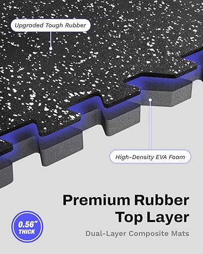 Miniatura 2 de AIRHOP 0.56in Thick 48 Sq Ft Exercise Equipment Mats, 12 Tiles Upgraded Rubber Top with High Density EVA Foam, Large Interlocking Puzzle Gym