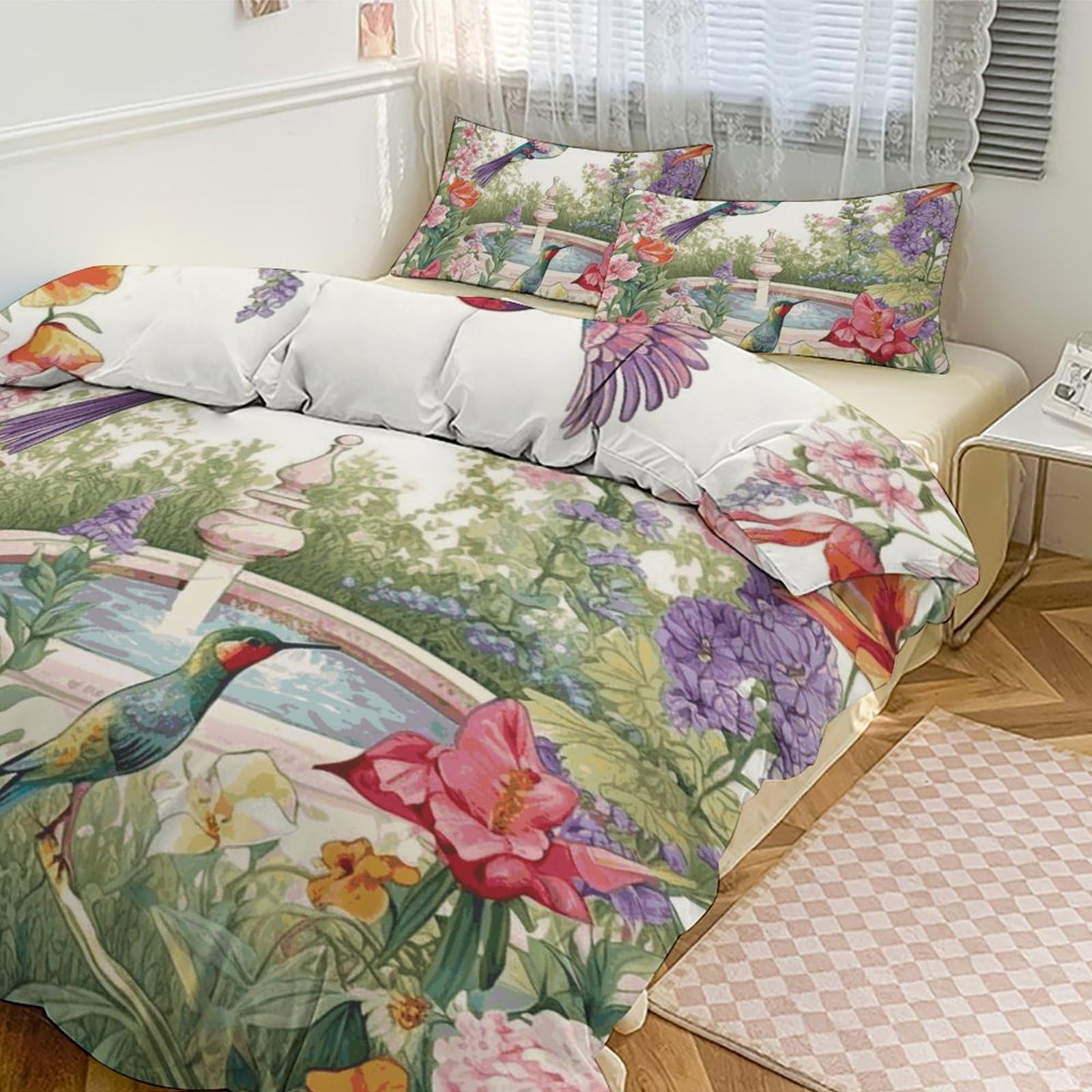 Parure de lit 3 pièces isolante contre le froid couette lit double motif fleuri