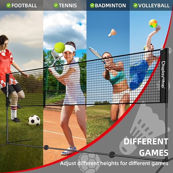 display4top 3M 4M 5M Badminton Net Set, Volleyball Tennis Net, Height Adjustable, Portable with Portable Carry Bag, Sports Net for Indoor or Outdoor Court, Beach, Driveway