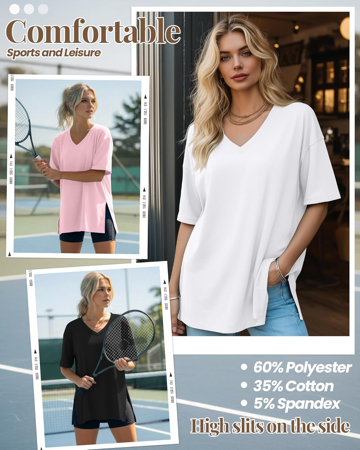 Huukeay 3 Pack Oversized Shirts for Women V Neck Workout T Shirt Casual Side Split Tee Short Sleeve Loose Tops Tunic Tops - Image 3
