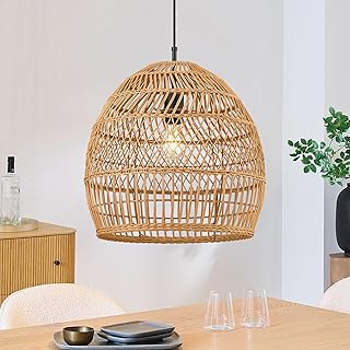 ELYONA 16” Large Boho Rattan Chandelier, Modern Rustic Wicker Pendant Li...
