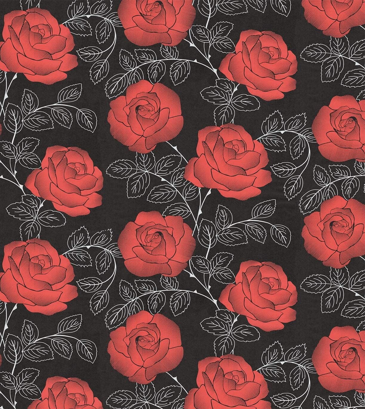Birwall Peel and Stick Black Red Roses with White Leaves Wallpaper Prepasted Wall Mural Contact Paper Wall Decal