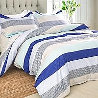 Vista 1 de JSD Juego de funda de edredón de 3 piezas a rayas, tamaño King, funda de edredón estampada de microfibra suave con lazos en las esquinas, cierre