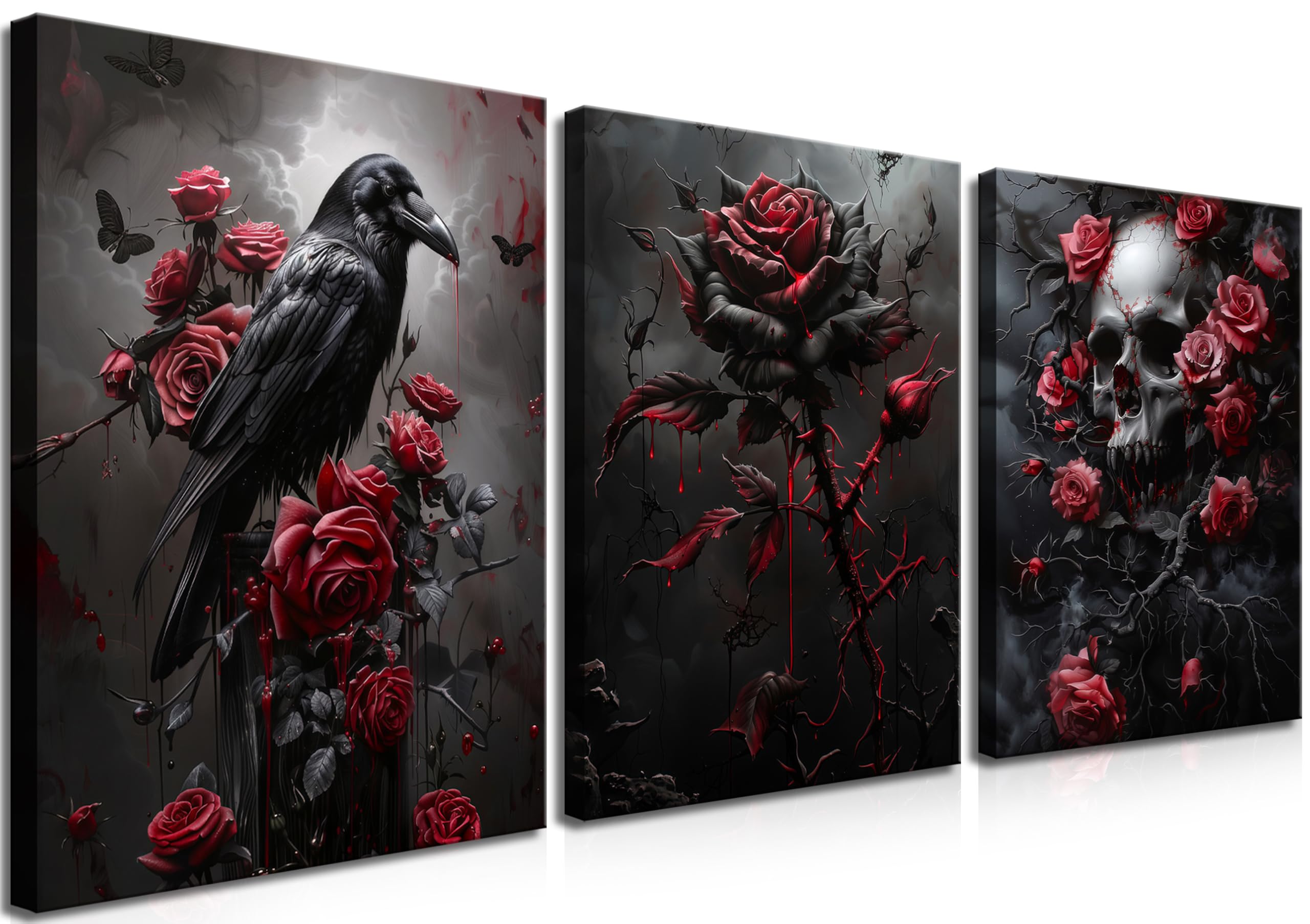 Amazon.com: Gothic Canvas Wall Art Set of 3, Romantic Rose